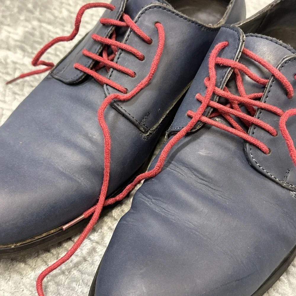 Penguin Bryan by Munsingwear Shoes Men's 8 Blue Leather Oxford Red Laces Dress‎